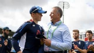 Alec Stewart presents England cap to debutant Ollie Pope at Lord's